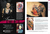 A magazine spread highlights The Women of Ink by Schiffer Publishing, Ltd., featuring Ivana Belakova's vibrant watercolor tattoos of birds and abstract designs, offering readers inspiration and insight into her artistic vision.