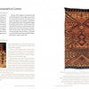 Two pages from "Navajo Weavings with Ceremonial Themes" by Schiffer Publishing, Ltd. delve into the history and geography of textiles, with text and two images of Navajo weavings featuring geometric patterns in earthy red, brown, and black tones.