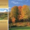 Schiffer Publishing, Ltd.'s "Vermont" showcases a white historic church on a hill amid colorful fall foliage, plus photos of a red covered bridge, a rustic stream bridge, and a basket of apples—ideal for Vermont autumn photography lovers.