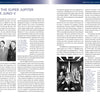 A two-page magazine spread titled From the Super Jupiter to the Saturn V, published by Schiffer Publishing, Ltd., includes columns of text and two black-and-white photos—one showing five men in suits, another of a group at a table during Apollo.