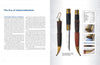 A two-page spread from Schiffer Publishing, Ltd.'s "The Puukko": the left page is titled "The Era of Industrialization," while the right displays three detailed images of Finnish knives, a specs chart, and captions highlighting the puukko.