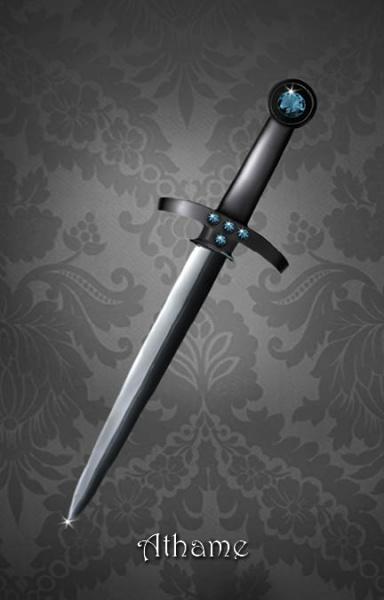 The Witch's Oracle, 2nd Edition by Schiffer Publishing, Ltd. features mystical imagery, including a sleek dagger with blue gems and a glowing tip, evoking crystal magick against a dark, ornate background.