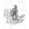 A large, hairy creature crouches by a tree reaching for a PB&J sandwich, while two shocked people and their dog observe from afar—possibly on a Paranormal Mississippi River tour (Schiffer Publishing, Ltd.). Food items are strewn on the ground.