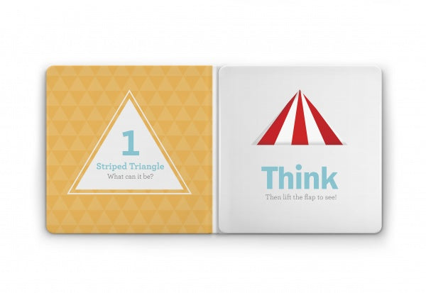 A close-up of Think Triangles! by Schiffer Publishing, Ltd., an interactive preschool book that invites young readers to explore and build analytical thinking skills.