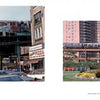 Born to Run by Schiffer Publishing, Ltd. includes two images: one of a graffiti-covered NYC subway train above a busy street and another rare shot of a train gliding over a flowered lawn with tall apartments in the background.