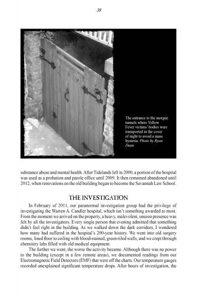 A black and white photo of a morgue door with barred window—a favorite haunt of paranormal investigators featured in Savannah's Afterlife: True Tales of a Paranormal Investigator by Schiffer Publishing, Ltd.
