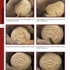 Six step-by-step photos from Carving Caricature Nametags by Schiffer Publishing, Ltd. show how to carve a baseball-shaped face, illustrating deep and shallow cuts—ideal visual aid for your next carving project or wearable nametag.