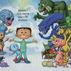 A smiling child in a spacesuit with open arms stands among colorful aliens and a blue robot under a bright sky. Perfect for "I'm Going to Outer Space!" by Schiffer Publishing, Ltd.—a fun children's picture book about space adventures!.