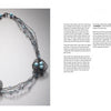 The book "From Thread and Wire" by Schiffer Publishing, Ltd. features a delicate necklace with wire nests and blue beads, shown on a gray background, alongside a "23 NESTS" page detailing materials and step-by-step instructions.