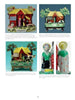 Four images from "Staffordshire Figures 1780 to 1840 Volume 3" by Schiffer Publishing, Ltd. show detailed figures and cottages with trees, animals, and people in period dress. Close-ups reveal enamel-painted designs; captions label each photo.
