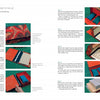 A step-by-step photo guide with text from "Constructing and Covering Boxes" by Schiffer Publishing, Ltd. shows how to attach a tray to a lid using book board, gluing, and assembly on a green cutting mat, with close-up images of each step.