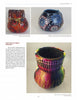 A magazine page displays three pots using Miriam Joy's Wax Design Technique by Schiffer Publishing, Ltd.—two with floral and firework patterns, and a large one below featuring bright crayon and paint art with creative wax tips.