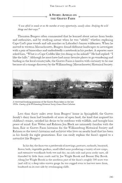 A black-and-white photo of a homestead and barn in an open field with trees, featured in "Nature's Ambassador" by Schiffer Publishing, Ltd., highlights the Graves Farm’s history and wildlife conservation efforts in Williamstown, Massachusetts.