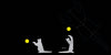 Two gray, playful kitties from the "Cats" by Schiffer Publishing, Ltd. reach for yellow balls on a black background, while the shadow of a large, origami-like cat stretches upward as if joining in the fun.