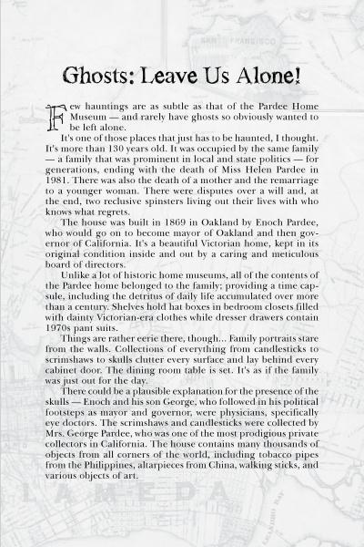 A page from Schiffer Publishing, Ltd.'s "Ghost Stories and Legends of Alameda, Berkeley, and Oakland" explores the history, ownership, and paranormal tales of the haunted Pardee Home Museum in Oakland.