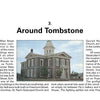 Schiffer Publishing, Ltd.’s "Tombstone" features a historic courthouse with a central clock tower and two wings under a blue sky, arched windows and white trim—evoking the legendary Wild West town. Text about Tombstone surrounds the image.