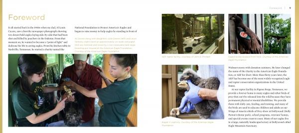 A two-page spread in "Mr. President and The First Lady" by Schiffer Publishing, Ltd. features DC Eagle Cam moments of bald eagle caretakers, the National Arboretum enclosures, a tagged eagle, and a vulture's close-up vet exam.