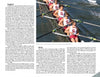 In white Stanford uniforms, a rowing team glides in sync, their oars dipping together—capturing the spirit featured in Schiffer Publishing, Ltd.’s “A History of Collegiate Rowing in America,” with text blocks on Stanford and UCLA rowing visible.