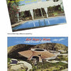 More Hollywood Homes" by Schiffer Publishing, Ltd.: Set of two vintage postcards—one featuring a palm-lined poolside with Bob Hope’s portrait, the other a modern hillside home—showcasing iconic movie star residences in Palm Springs, California.
