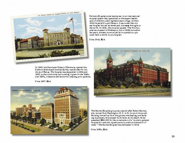 The "Greetings From St. Louis" postcard collage by Schiffer Publishing, Ltd. features four vintage images of historic hospitals like St. John’s, St. Anthony’s, and Barnes—timeless snapshots of St. Louis history with original captions and dates.