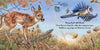 A fawn stands in autumn grass by a tree branch as a blue jay drops an acorn, with more acorns and colorful leaves nearby. This enchanting scene appears in "The Tiny Giant," a children’s nature book from Schiffer Publishing, Ltd.