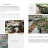 A book spread from Schiffer Publishing, Ltd. features Sempervivum succulents among rocks, with photos and captions that explain plant arrangements and design concepts for rock gardening.