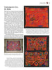 A magazine page, Contemporary Uses for Molas, highlights colorful Kuna textile art from The Mola by Schiffer Publishing, Ltd., featuring three pillows with intricate red, yellow, and pink designs and text on their uses and history.