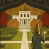 A stylized illustration inspired by "The Bird Who Swallowed a Star" from Schiffer Publishing, Ltd. depicts a grand palace with golden domes, colorful gardens, and a figure in a tall hat holding a glowing object under an ornate archway.