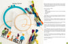The PixlPeople cross-stitch kit from Schiffer Publishing, Ltd. includes an embroidery hoop with fabric, orange thread, colorful floss, a personalized cartoon people pattern, plus instructions and a supply list for starting embroidery.
