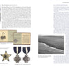 A two-page spread from "Blue Seas, Red Stars" by Schiffer Publishing, Ltd. features text, historical photos, Soviet military medals, a WWII US Navy portrait, documents, and an aerial coastline photo, all organized with images beside the text.