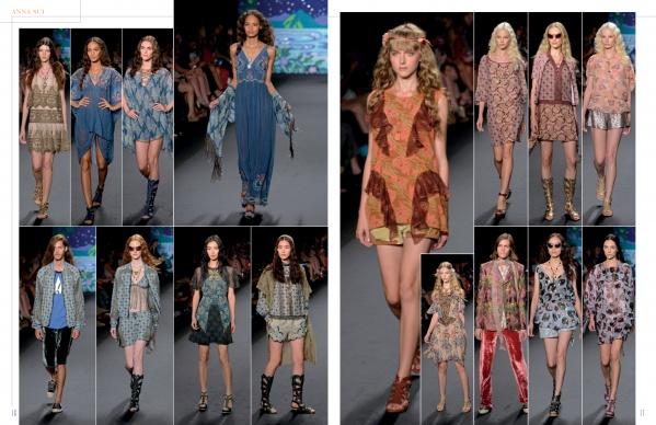 The SFP LookBook by Schiffer Publishing, Ltd. features models in bohemian-inspired dresses, skirts, shorts, and flowy tops in earthy patterns, captured on the runway at Mercedes-Benz Fashion Week Spring 2014.