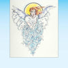 Spider Webb's Angels by Schiffer Publishing, Ltd. features a female angel with white wings and red hair rising from swirling blue water and clouds, a sun halo behind her, all on a light blue background inspired by tattoo art.