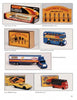 A collage of vintage Matchbox trucks, buses, a yellow sports car, road signs, and original packaging on white promotes "The Encyclopedia of Matchbox Toys" by Schiffer Publishing, Ltd.—a perfect addition to any collector's guide.