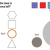 A graphic from Schiffer Publishing, Ltd.'s toddler book "The Missing Bouncy Ball" shows clues—a bouncing motion, round shape, and blue color—helping kids find a small blue ball among other shapes and colors for comparison.