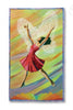 Dare to Dance" by Schiffer Publishing, Ltd. depicts a woman in a red dress with lacy white wings leaping joyfully, arms raised, against a swirling multicolored background—a vibrant textile art piece reminiscent of dance quilts.