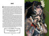 A tattooed person with dramatic makeup, jewelry, and bone accessories poses with a black snake; to the left is a page from Justice Howard’s Voodoo by Schiffer Publishing, Ltd., discussing snakes in Voodoo and cultural symbolism.