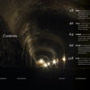 A dimly lit tunnel with an arched ceiling, where workers use bright lights and equipment, appears under white contents text. “Notes from the Underworld” by Schiffer Publishing, Ltd. explores adaptive reuse of underground spaces.