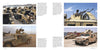 Four photos of Schiffer Publishing, Ltd.'s Humvee military vehicles in a desert, some with soldiers at mounted guns and others parked. Clear skies, distant buildings, and text blocks appear between images.