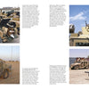 Four photos of Schiffer Publishing, Ltd.'s Humvee military vehicles in a desert, some with soldiers at mounted guns and others parked. Clear skies, distant buildings, and text blocks appear between images.