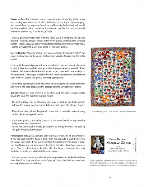 Find inspiration for memory quilts with "Creating Celebration Quilts" by Schiffer Publishing, Ltd.—features quilting instructions, a vibrant animal-themed patchwork, tips on piecing, borders, finishing, and a sweet teddy bear birth announcement.