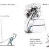 A cartoon of a boy climbing a wall from Max's Box by Schiffer Publishing, Ltd., symbolizing how managing emotions helps children overcome challenges and supports their emotional development.