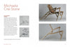 A magazine spread for Schiffer Publishing, Ltd.’s "On the Edge of Your Seat" spotlights designer Michaela Crie Stone with her bio and chair sketches on the left, and two photos of a sculptural wooden chair on the right.