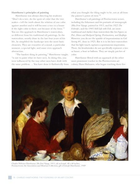 A painting featured in "Perspectives on the Provincetown Art Colony" (Schiffer Publishing, Ltd.) shows a girl standing amid four women at a meal, in a softly lit indoor scene reflecting the Cape Cod School of Art's influence.