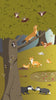 The Forest" by Schiffer Publishing, Ltd. features woodland animals—foxes, badgers, bats, an owl, bees, and a woodpecker—scattered around a tree. Ideal for forest-themed books or as a giant fold-out poster.