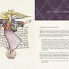 On the left, an illustrated figure with flowing hair and colorful clothes extends their arms. On the right, text from "As You Feel, So You Heal" by Schiffer Publishing discusses self-discovery and offers journaling prompts for healing.