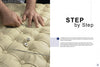Close-up of hands demonstrating step-by-step Upholstery techniques on beige, tufted leather with buttons, needle, and thread. The right shows “STEP by Step” above small text. Product: Upholstery by Schiffer Publishing, Ltd.