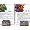 Discover Williamsburg A-Z by Schiffer Publishing, Ltd.—a vibrant brochure page with illustrated letters “E” and “F,” floral accents, and colonial houses, highlighting Colonial Williamsburg’s education and Fife and Drum Corps.