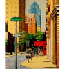 Philadelphia Originals" by Schiffer Publishing, Ltd. is a colorful painting featuring tall buildings, a green Cypress St sign, parked cars, trees, and three people walking along a sunlit Philadelphia street corner.