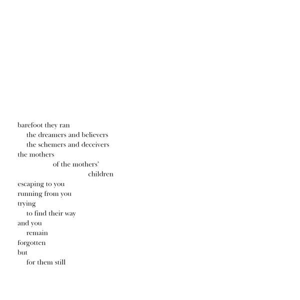 Just Passing Through by Schiffer Publishing, Ltd. features a short poem in black text on a white page, with staggered lines evoking Marion Warren photography; it tells of barefoot children running, escaping, searching, and remembered by mothers.