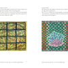 Two pages from Schiffer Publishing, Ltd.'s "Exploring Your Artistic Voice in Contemporary Quilt Art" show abstract art: the left in green-yellow lines and spots, the right a colorful quilt-inspired square blending floral and geometric designs.
